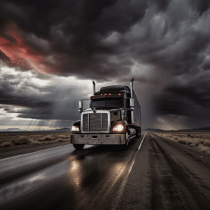 Semi Truck in poor driving conditions 