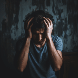 Man holding head