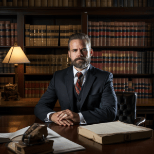 Lawyer in his office