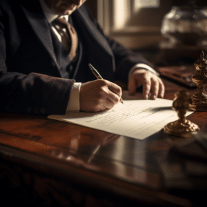 Man signing papers