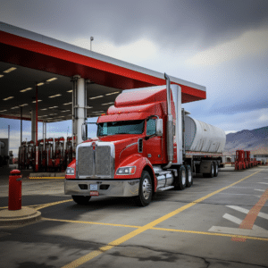 Semi truck at gas station