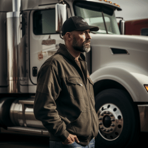 Truck driver by his truck