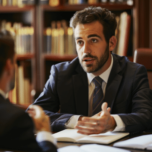 Lawyer talking to client