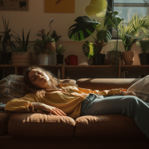 Woman resting on couch