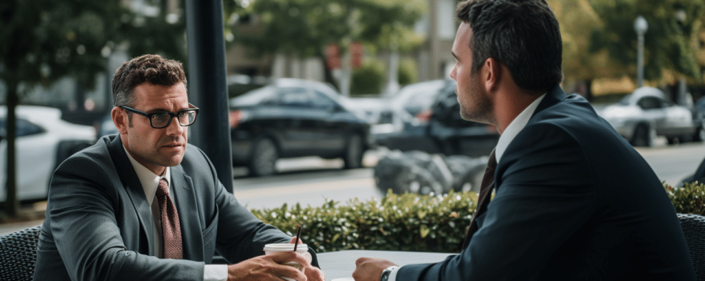 Lawyer talking outside
